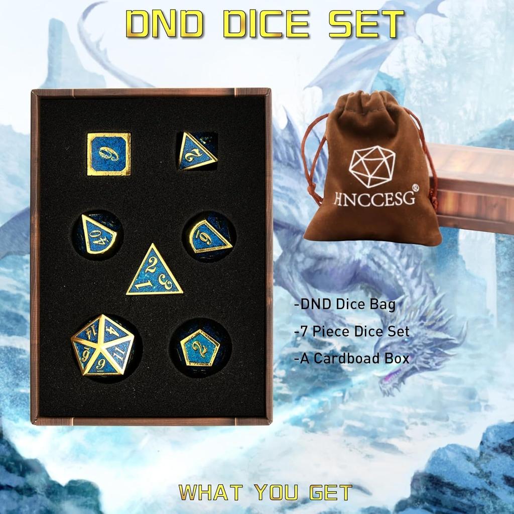 DND Dice Set, Dungeons and Dragons Dice with D20 Metal Dice Set for D and D Dice or RPG Role Playing MTG Tabletop Board Games, Shadowrun Pathfinder