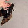 Women Pumps New Fashion Belt Buckle Strap Pointed Toe One Kick Bare Heels Baot Shoes Leopard Print Sexy Dress Sandalias De Mujer