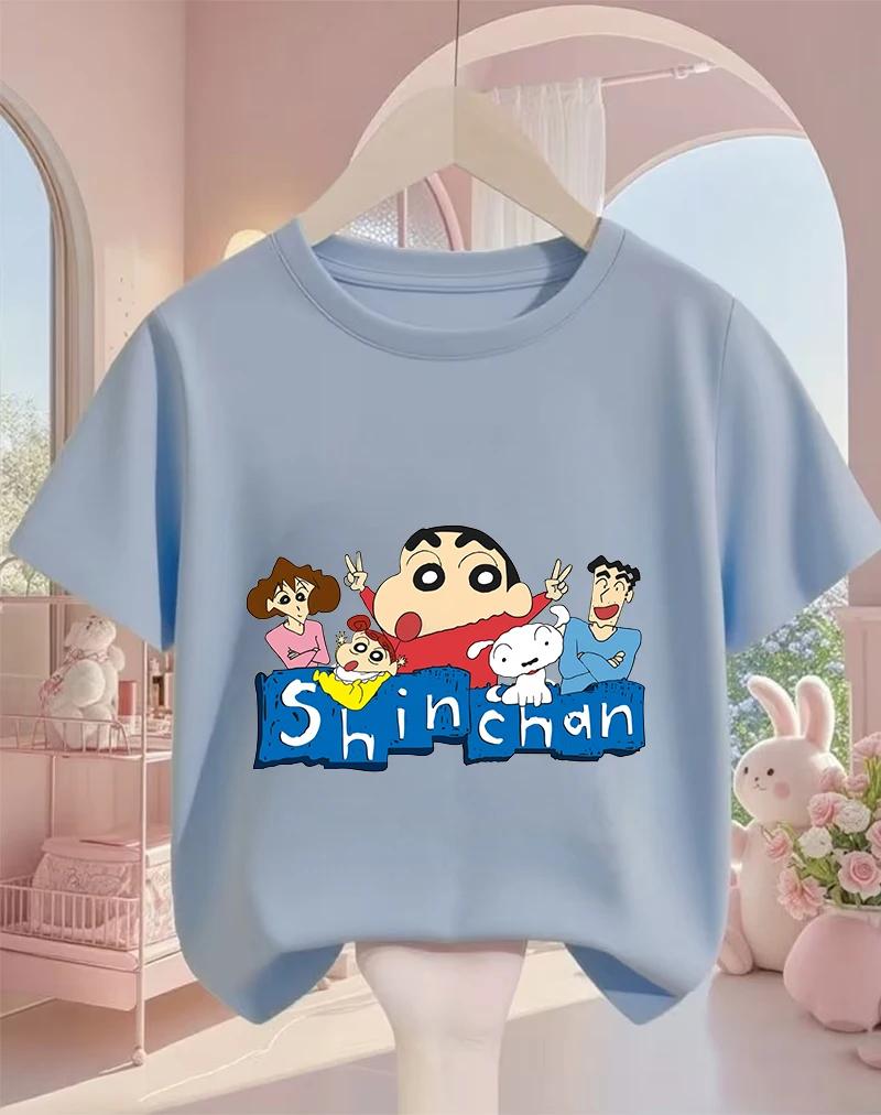 Summer Casual Crew Neck T Shirt Cute Kawaii Cartoon Street Fashion Tops For Kids Crayon Shin Chan Boys Girls 3 14 Years