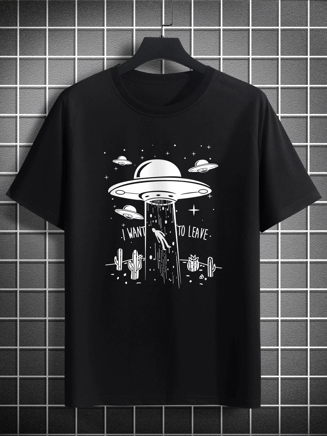 

I WANT TO LEAVE Print T-Shirt for Men s Casual Crew Neck Short-Sleeve Fashion Summer T-Shirts Tops, Regular and Oversize Tees XXXXXL чёрный