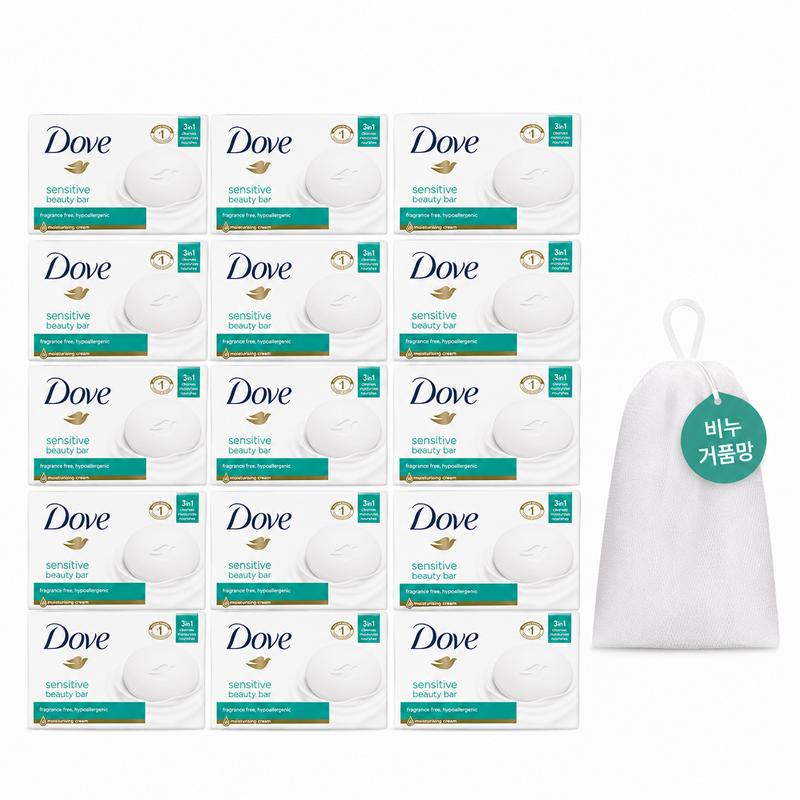 Made In the USA Dove Soap Sensitive Skin Beauty Bar with Free Foaming Net, 106g X 16 Pcs