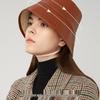 VVC Double-Sided European Style Women's Bucket Hat - Autumn/Winter Knit with PU Leather & Corduroy