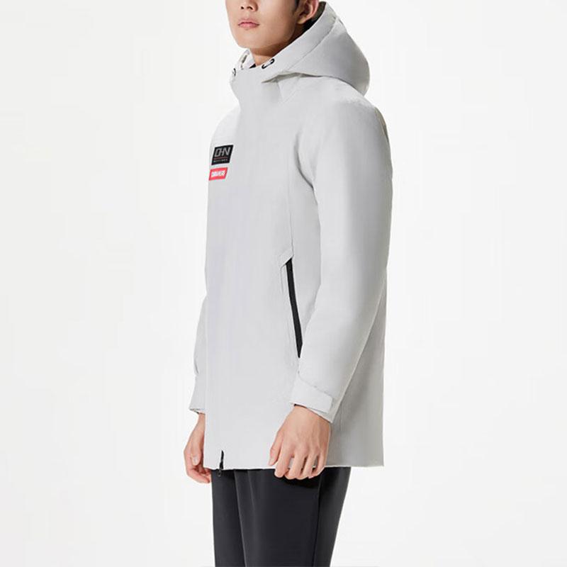 Anta Solid Color Water Resistant Mid Length Hooded Down Jacket Men Outerwear Grass-Winter-Gray 152417909-1