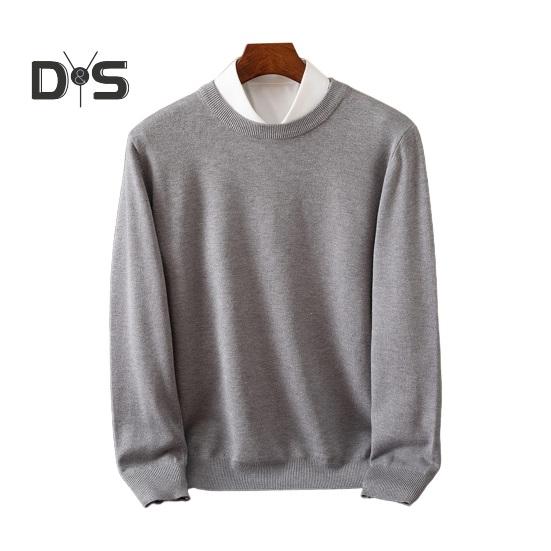 

Мужской свитер осень-зима с круглым вырезом, свободный, с длинными рукавами, трикотажный, эластичный, однотонный, деловой стиль, теплый трикотаж M серый