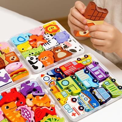 Children's Logical Thinking Wooden Puzzle Toys Cartoon Food Animals Dinosaurs Traffic Cognition Matching Educational Toys