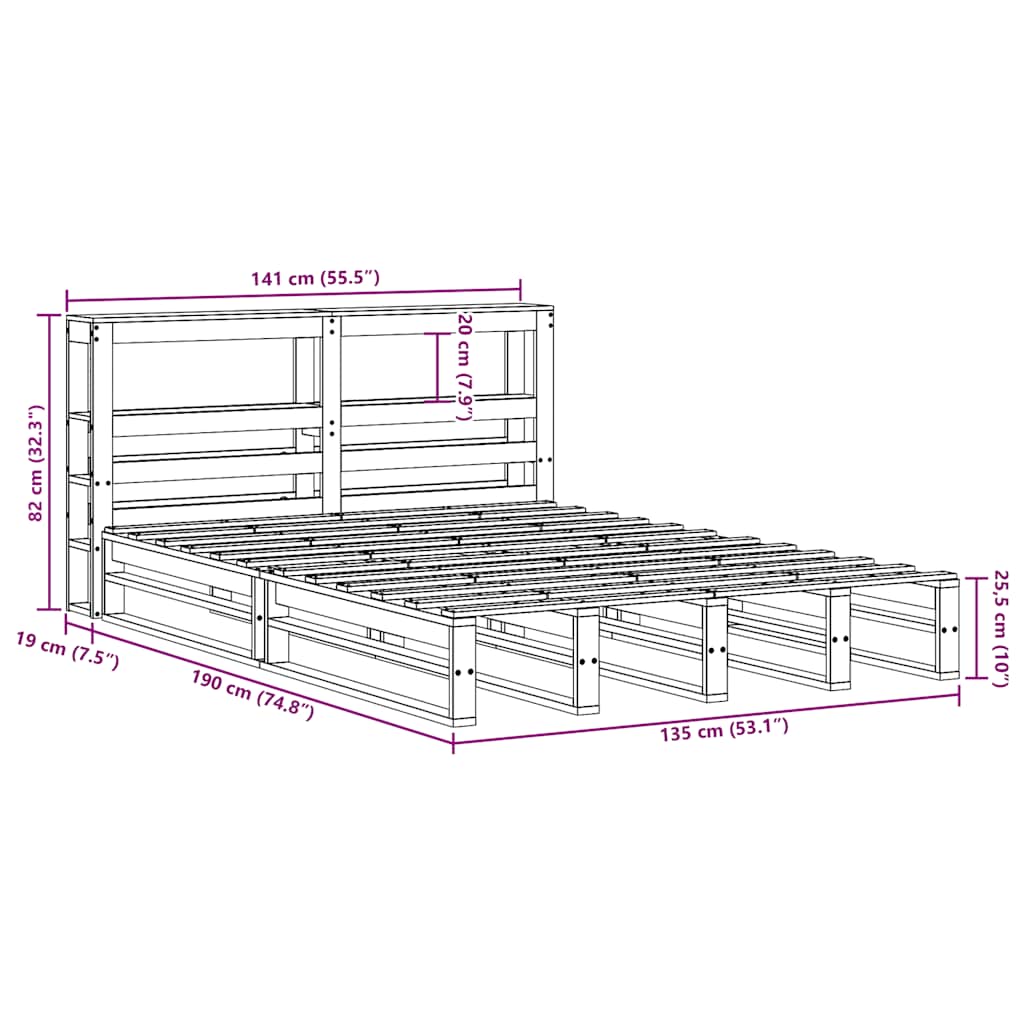Solid Wood Bed without Mattress Wax Brown 135 x 190 cm Pine Wood