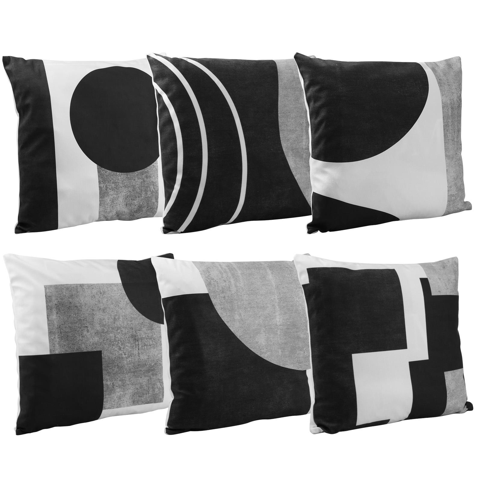 

6Pcs Short Plush Pillow Cover Black and White Grey Cushion Cover Soft Breathable Cushion Case with Zipper Easy to Clean for Sofa