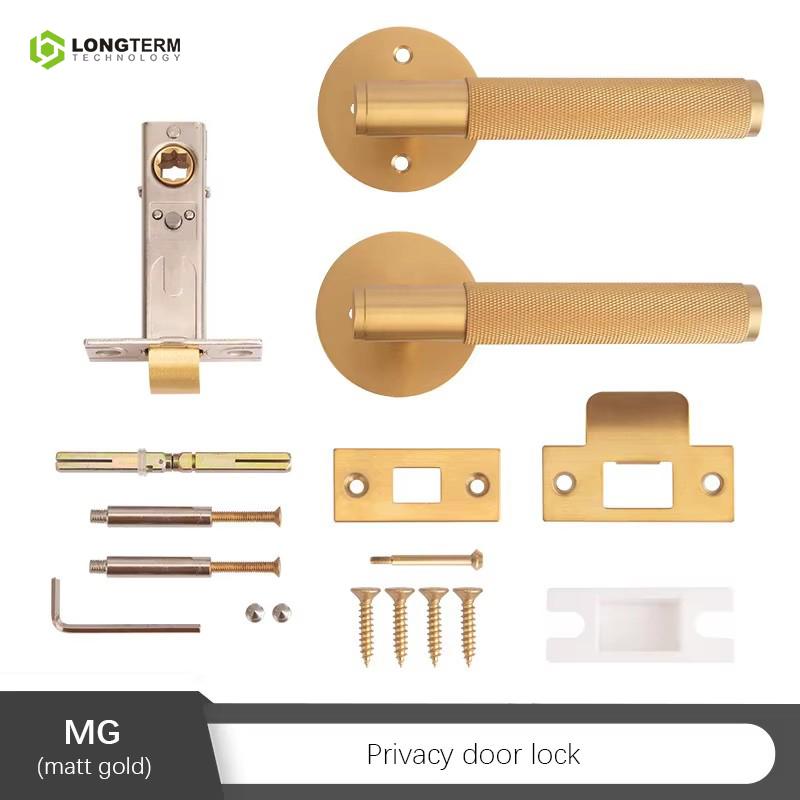 Coffee Bronze Brass Keyless Knurled Lever Door Handle Lock Set for Bathroom & Bedroom