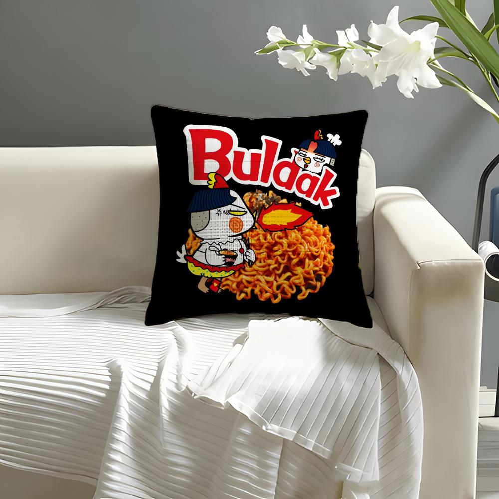 Kwaii Anime BBuldak RRameSn Kissenbezug Natürlicher Leinen Bio-Stoff Doppelseitiger Druck Sofa Heimdeko Kissenbezug
