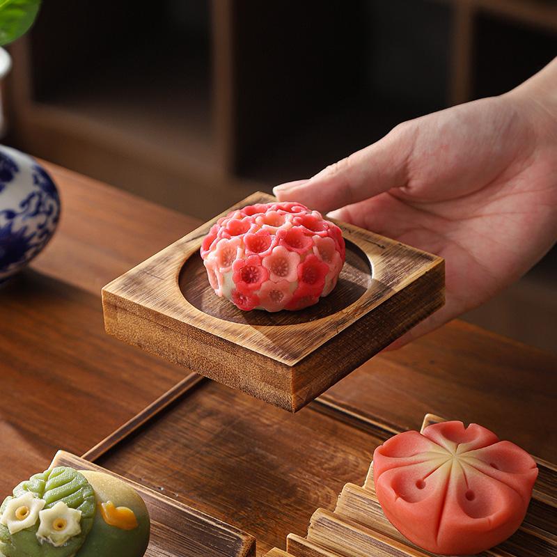 Japanese Wooden Snack Tray 9-Compartment Dessert Platter Specialty Plates for Mooncakes and Pastries Restaurant Tableware Set