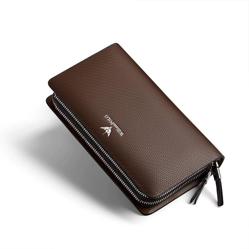 Men's Wallet Business Large Capacity Clutch Bag Genuine Leather Clutch Wallet Double Zipper Handbag Long Men Wallet