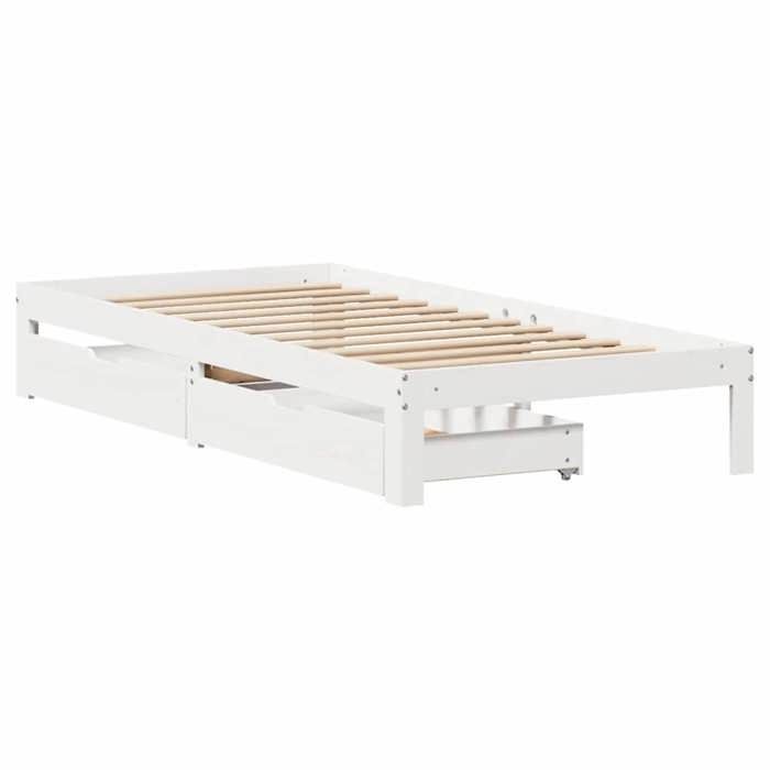 VidaXL Cadre de lit avec tiroirs blanc 90x190 cm bois pin massif, sommier, cadre de lit double, cadre de lit en bois massif 3301935