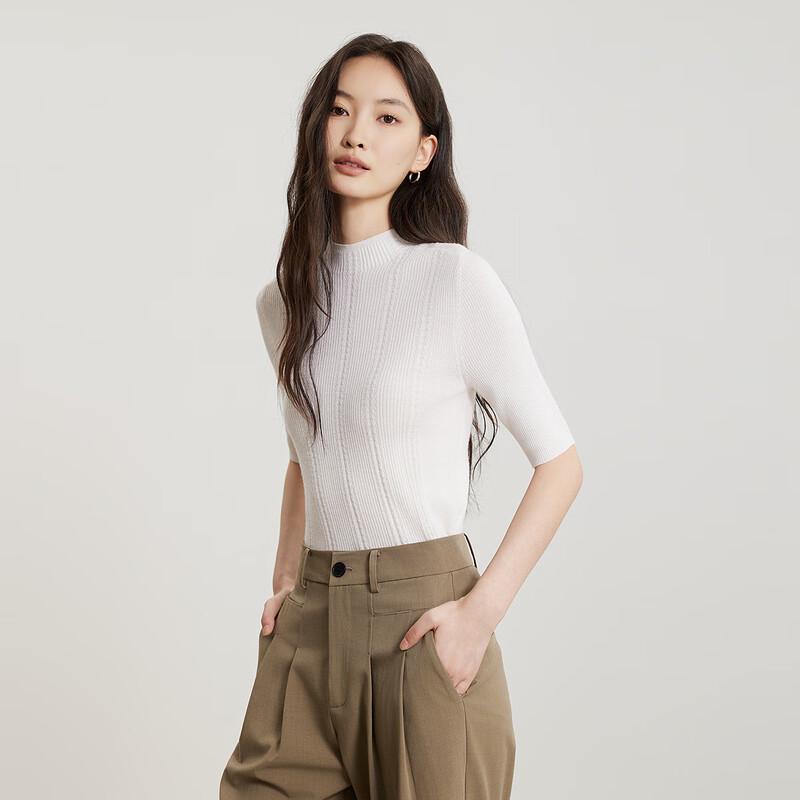 GooJeen Women's Slim Fit Half-High Collar Mid-Sleeve Knit Top