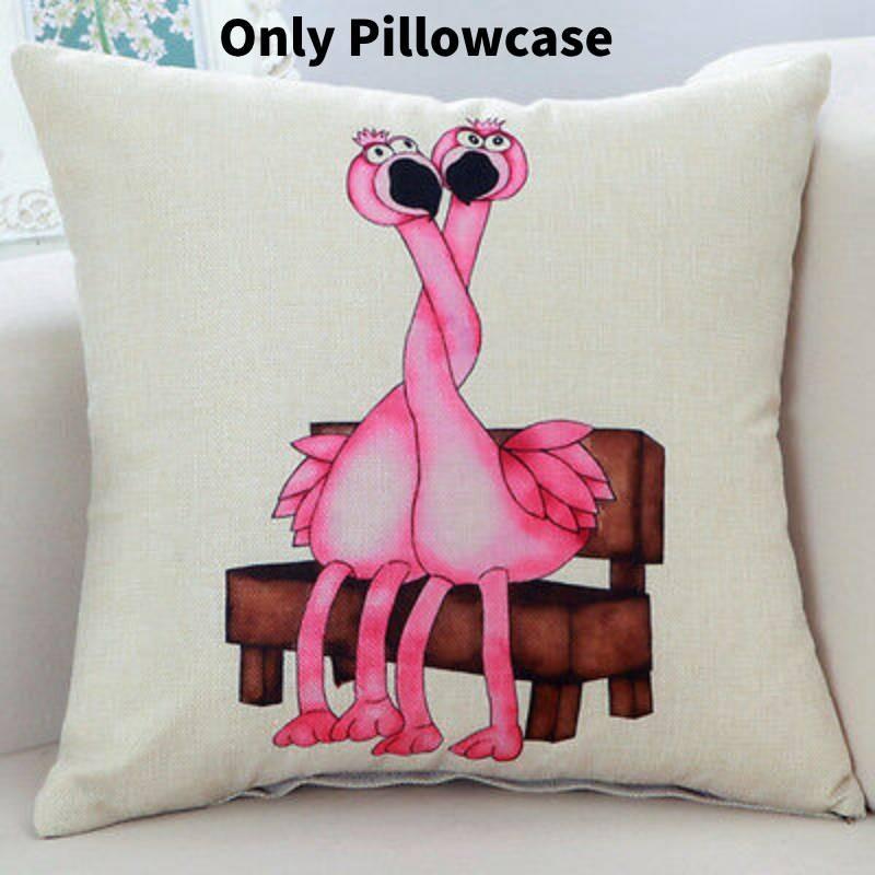 Adorable New Ins Flamingo Cartoon Soft Linen Throw Pillow For Cozy Sofa Decor
