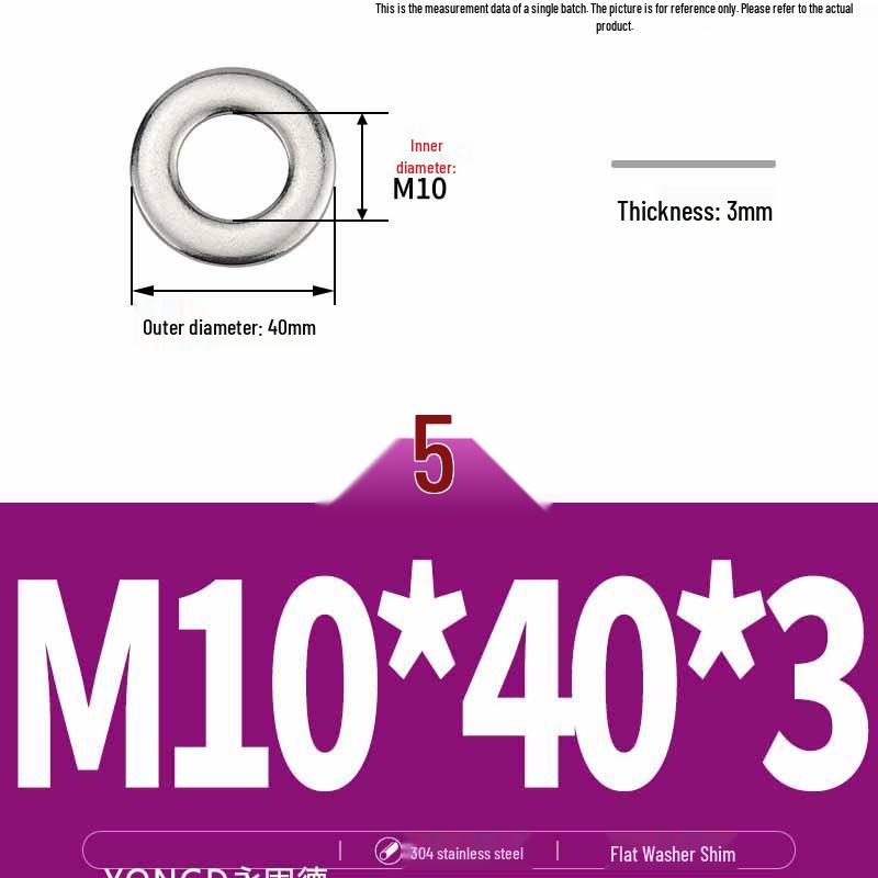304 Stainless Steel Thickened Flat Washer / Ultra-thin Metal Gasket, Sizes M1.6-M10