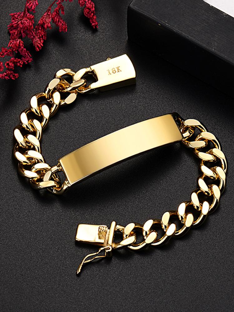 10mm 18k Gold-Color Chain Bracelets For Man Women High Quality Fashion Jewelry Wedding Party Christmas Gifts