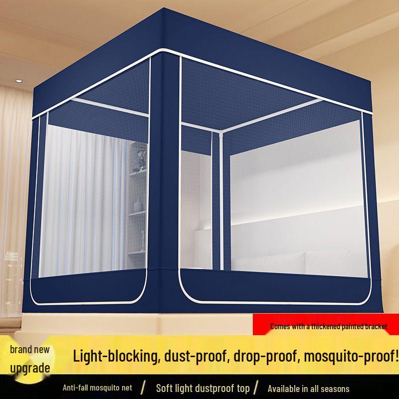 Anti-Fall Mosquito Net and Dustproof Blackout Bed Canopy for Children, Sit-On Style for Single/Double Beds