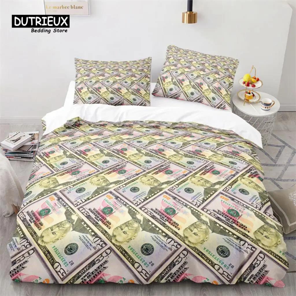 Money Bedding Set Microfiber Dollar Bills of United States Print Duvet Cover Twin King Queen Size For Kids Adults Bedroom Decor
