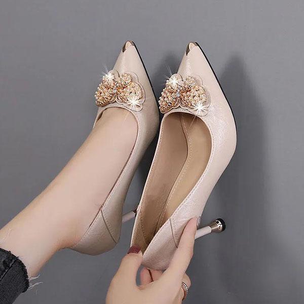 Damen Frühling Herbst Weiche Leder High Heels Echtes Leder Stiletto Schuhe Strass Schmetterling Schuhe für Büro Damen