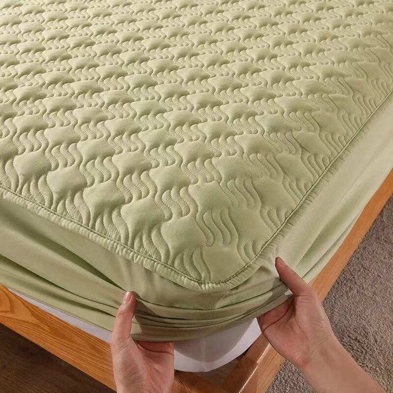 Anti-bacterial Anti-mite Bed Fitted Sheet 100% Cotton Quilted Mattress Cover Thicken All-inclusive Bed Protector Cover