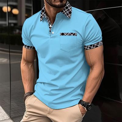 Nuova maglietta casual da uomo POLO taschino sul petto colletto manica corta T-shirt a blocchi di colore top