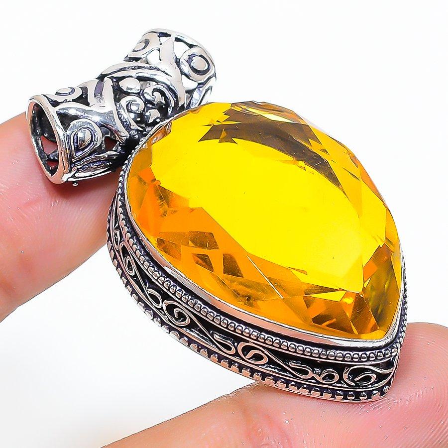 

Винтажный кулон ручной работы с драгоценным камнем цитрин в этническом стиле, 1,77 дюйма, VM-685