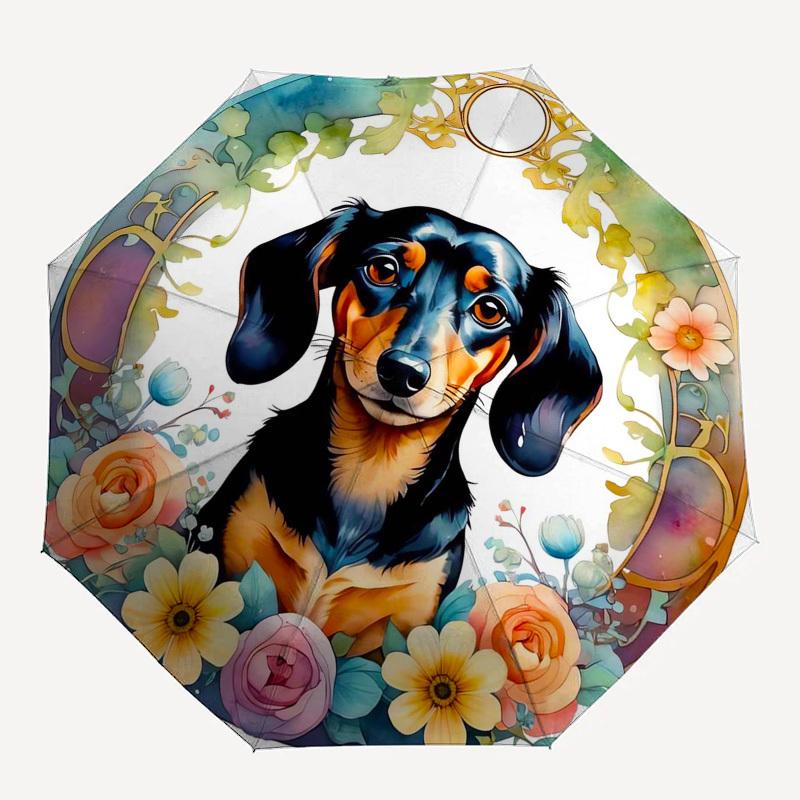 1pc Dachshund Floral Portrait Umbrella with Plastic Handle,Suitable for All Seasons Home Travel Outdoor Umbrellaptys31022