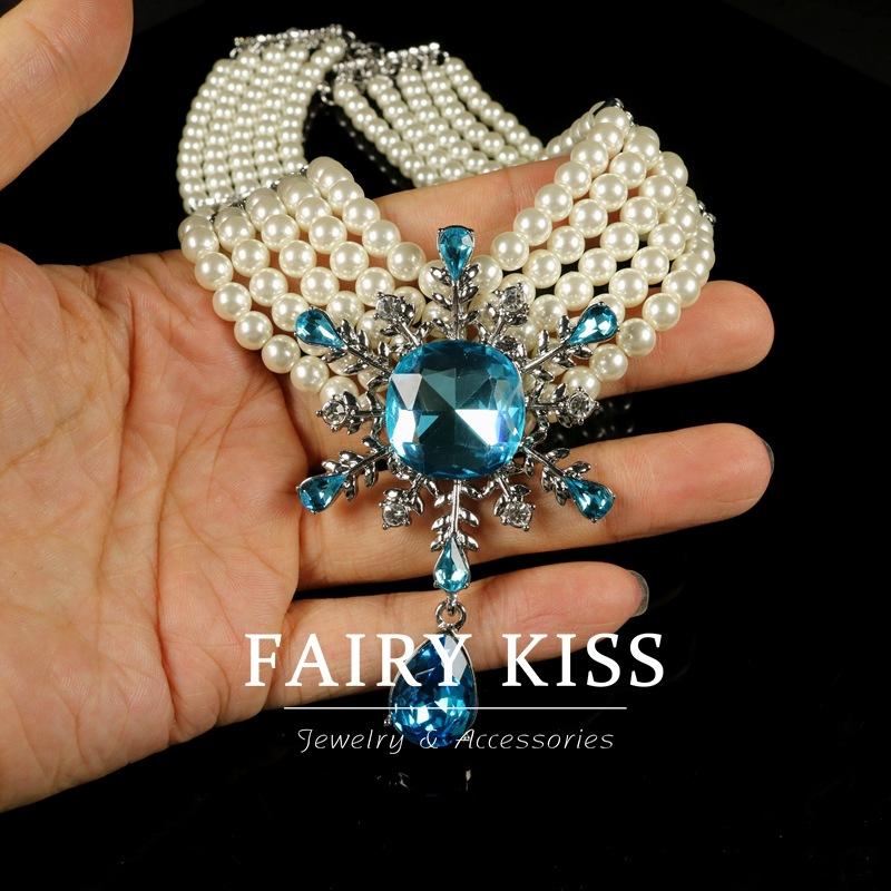 

Многослойная жемчужная цепочка, короткая, каплевидная подвеска, синий страз, снежинка, бриллиант, изысканные женские украшения