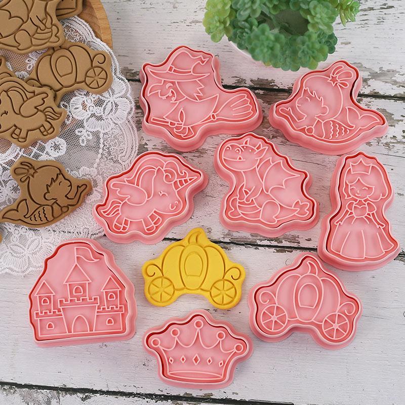 8 szt./zestaw Bajki Foremki do ciastek Plastikowe 3D Zamek Wiedźma Wyciskana Forma do ciastek Stempel do ciastek Piekarnik Kuchenny Piekarnik do ciast