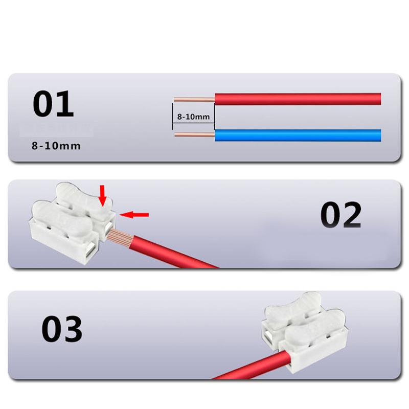 50Pcs 1P 2P No Screw Terminal No Solding Quick Cable Wire Connector Block Spring Clamp