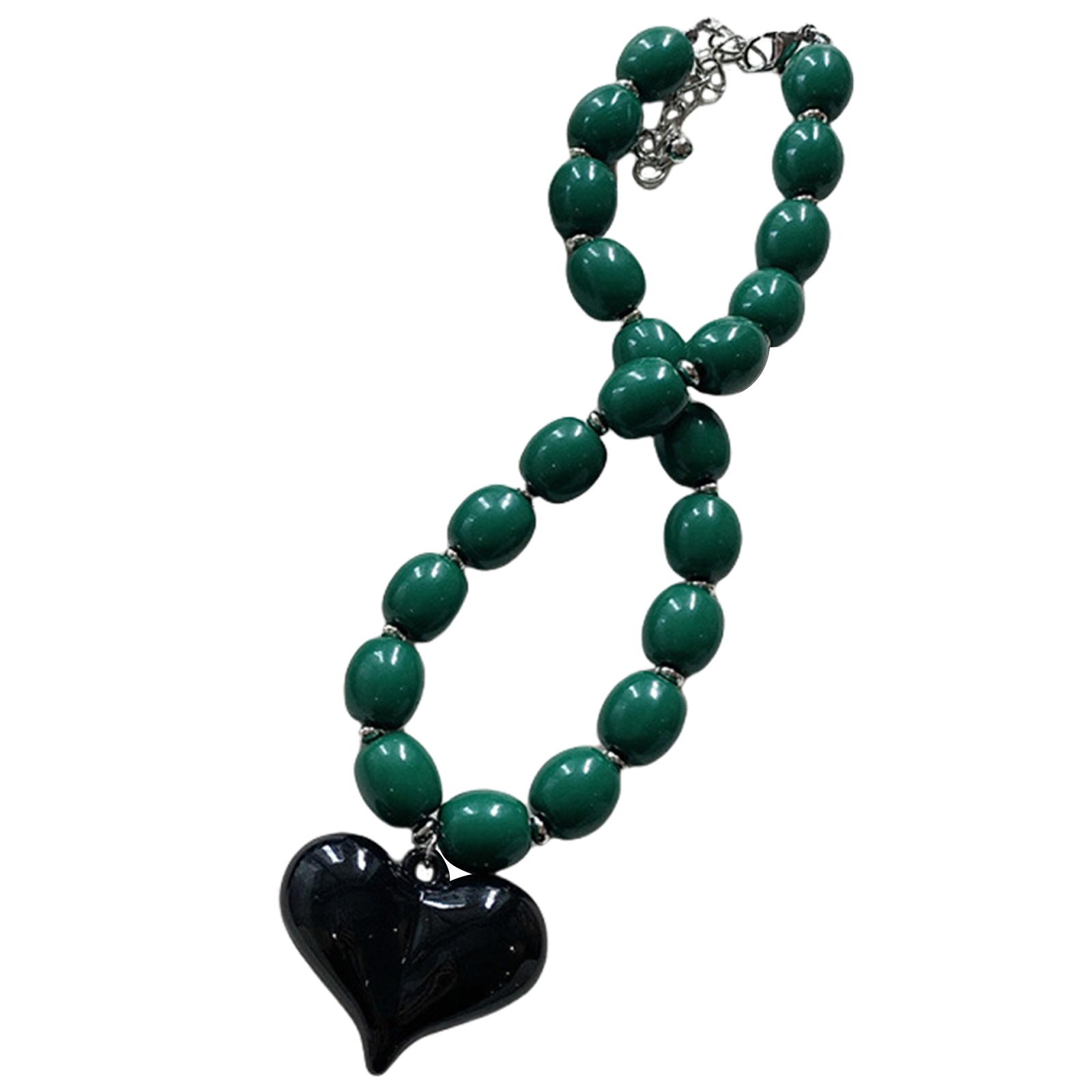 

Ожерелье из смолы с бусинами и подвеской в виде сердца, регулируемая длина, чокер, стильная хип-хоп цепочка на шею для модных женщин зелёный