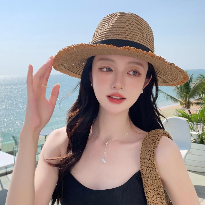 Summer sunscreen visor children's hollow straw Lafite straw hat versatile high-end sun hat summer breathable