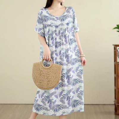 DIMANAF Neu 2026 Sommer Strand Damen Übergröße Vintage Dame Langes Kleid Blumenmuster Locker Übergröße Baumwolle