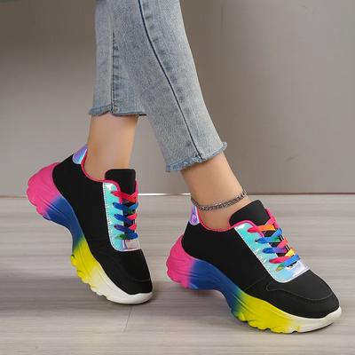 2024 New Chunky Sneakers for Women Lace-Up Rainbow Vulcanize Shoe Casual Fashion Dad Shoes Platform Sneaker Zapatillas Mujer