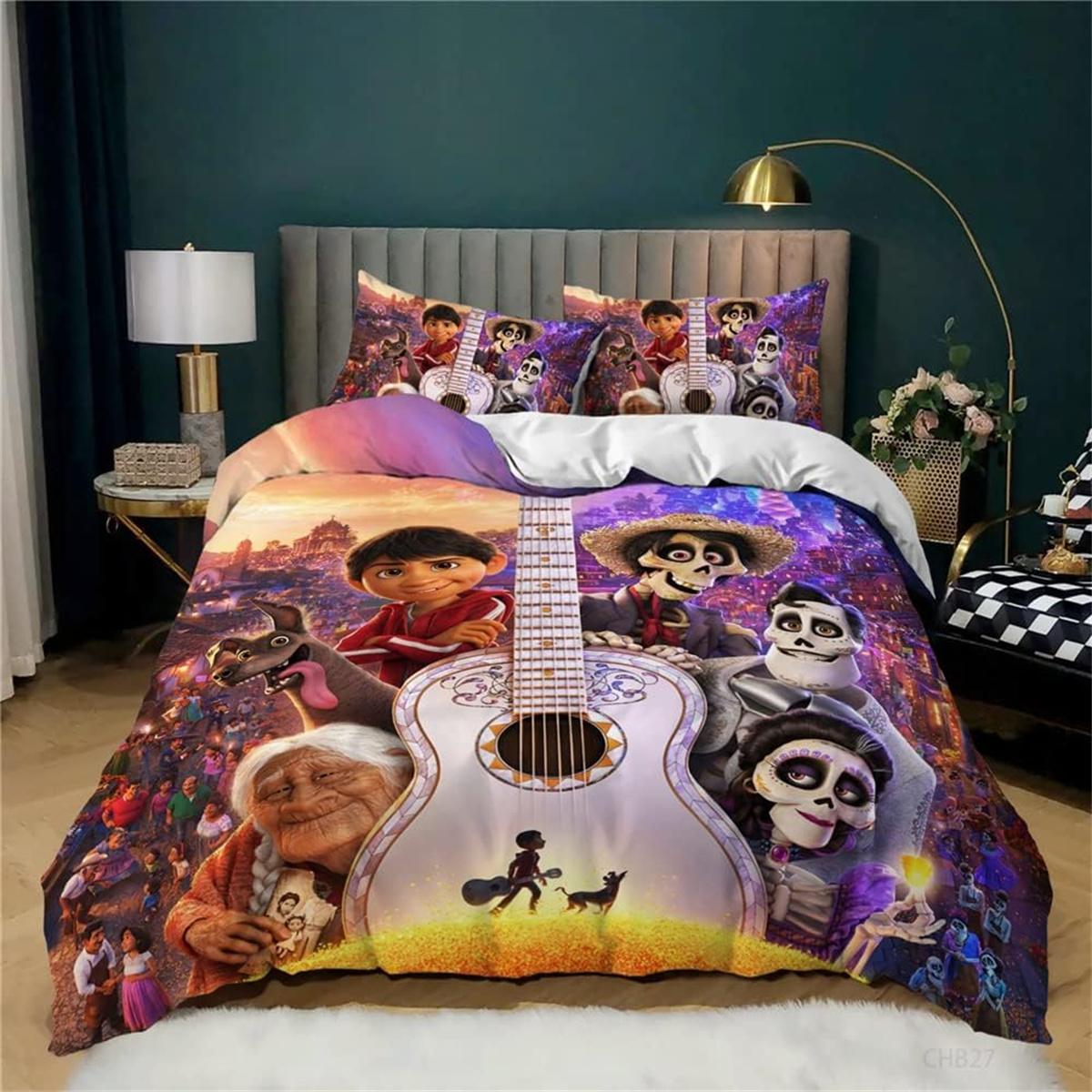 

Animation Disney Coco Decorative Duvet Cover Set, Comforter Cover Polyester Microfiber 2pcs with Zipper Bedding Set for Bedroom 135x200cm