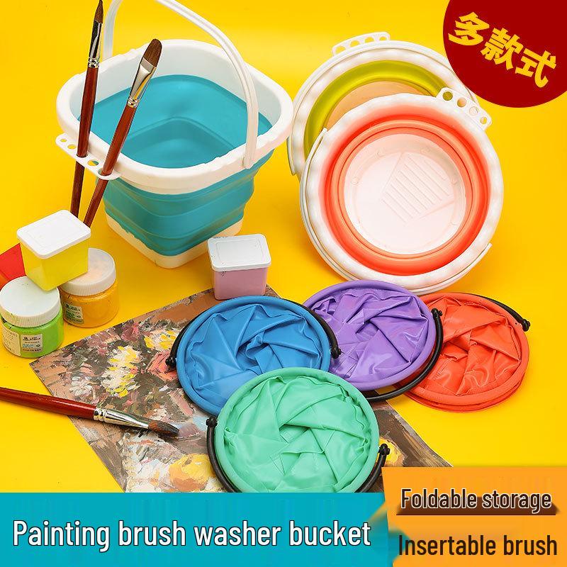Foldable Art Bucket with Brush Washer and Palette for Gouache & Watercolor