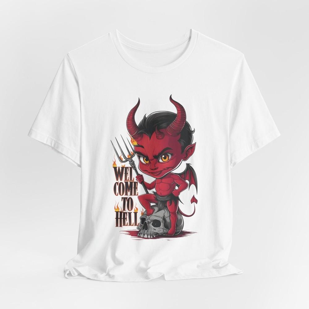 #22 Delightfully Menacing Chibi Style Devil Character Welcome To Hell T-Shirt - Unisex T-Shirt M
