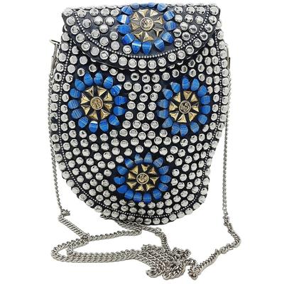 Bolsa Étnica de Metal Prateado com Contas Bolsa Nupcial para Meninas Bolsa Transversal para Mulheres/Menina Clutch de Festa em Metal Latão Vintage