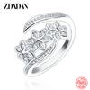 925  Silver Fashion Adjustable Open CZ Flowers Ring For Women Temperament Jewelry Accessories Gift
