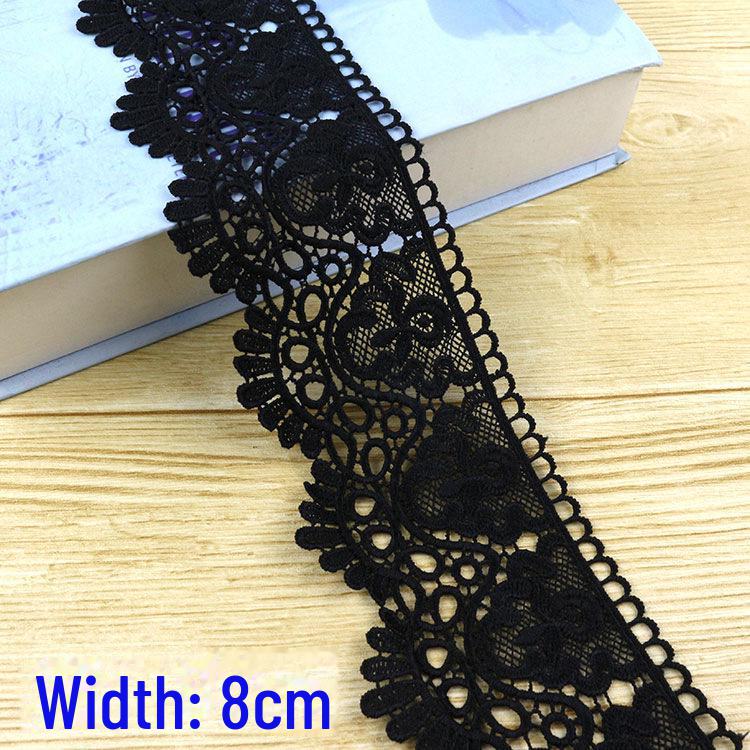 

Плотная водорастворимая кружевная вышивка из молочного шелка для юбок и рукавов 8 cm wide чёрный