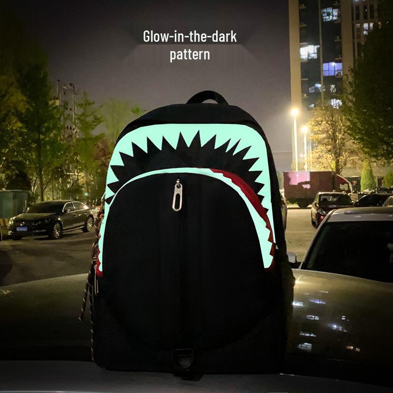 Shark Luminous Funny Backpack: Trendy, Versatile, Large-Capacity School and Travel Bag