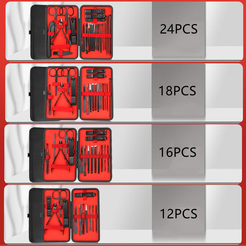 24pcs Professional Black Nail Clippers Kit - Ultra Sharp Fingernail and Toenail Cutters for Men and Women - Sturdy Pedicure Care Tools