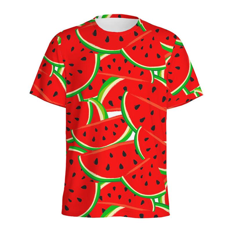 Summer Round Neck 3D Watermelon Pattern Print Top Fashionable Casual Short Sleeved Men's T-shirts