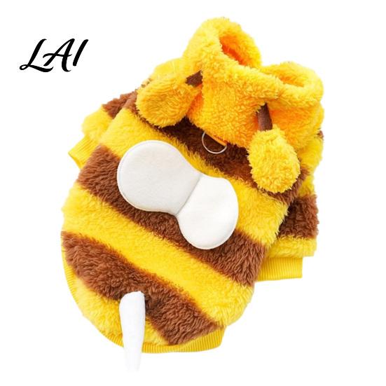 Dog Hoodie with Wings Cute Bee Hoodie Plush Hooded Pet Outfit 3D Antennae And Wings Cozy Striped Costume for Small Dogs Pullover