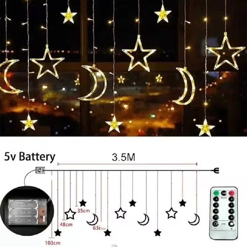 Star and Moon Hanging LED Curtains String Lights Battery Powered Twinkling Fairy String Lights Warm White Christmas Holiday Gift