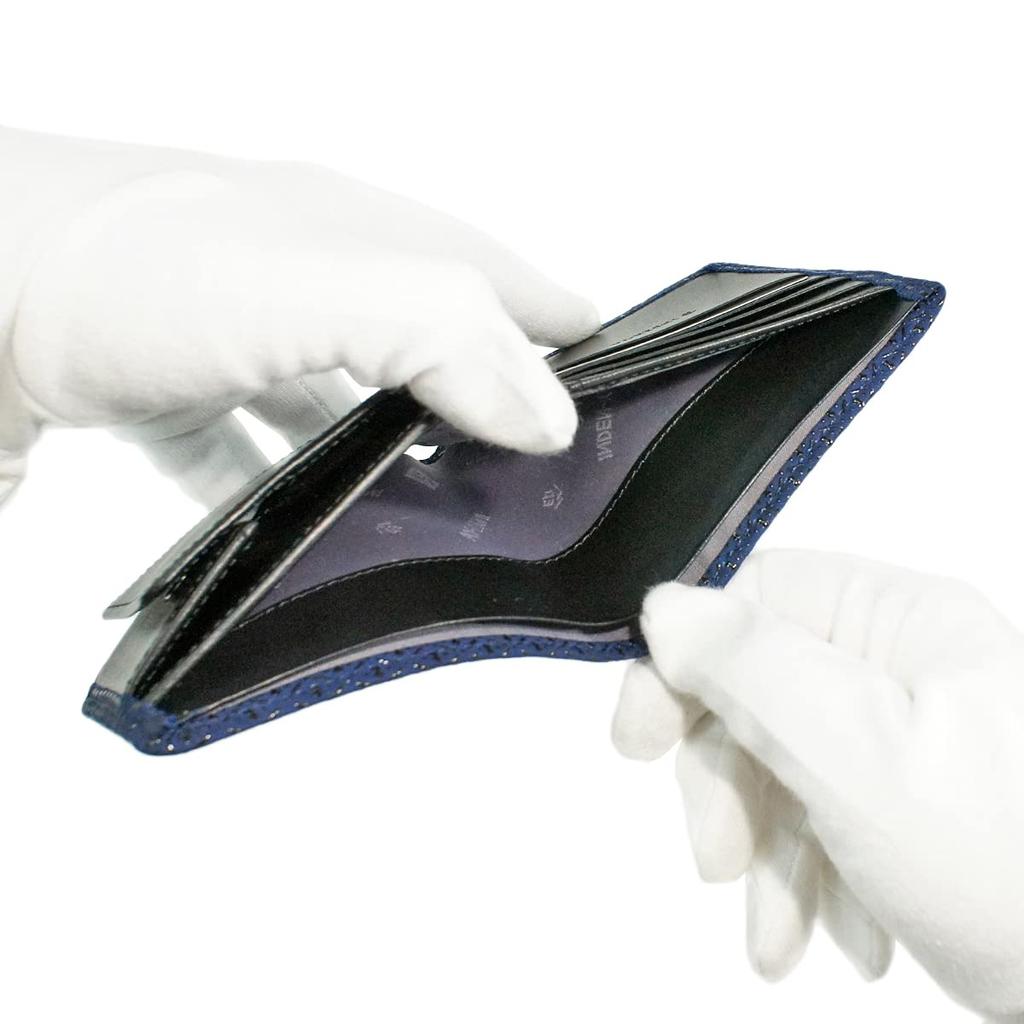Inden Bill Compartment Coin Navy Blue with Black Gourd [Inden-ya] Bi-fold Wallet, S, Box-type Purse, Deerskin, Lacquer, Pattern, 2008-04-007