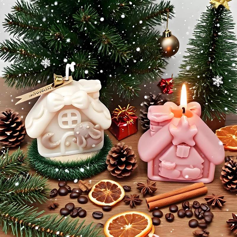 WTEMPO Creative Christmas-House-Shaped Silicone Molds Christmas Candle/Resin Liquid Handicrafts Making Molds Christmas Festival Decorations DIY Molds