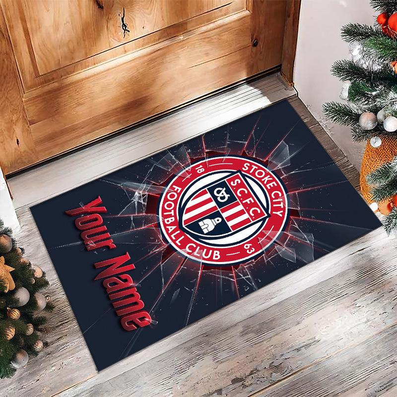Stoke City FC Printed Crystal Velvet Rug Non‑Slip Crystal Velvet Carpet For Sofa Bedroom Indoor Home Decoration