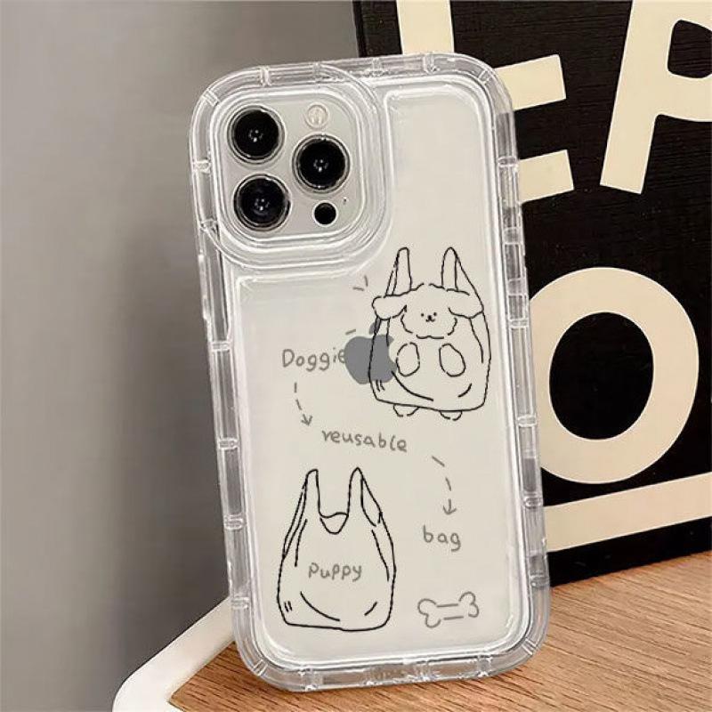 Creative bag puppy apple 15 mobile phone case iphone14promax transparent soft rubber 13/12/11 anti-drop xr
