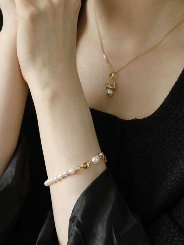 Sosoo Freshwater Pearl Gold Ball Bracelet Natural Pearl Gold Ball Bracelet